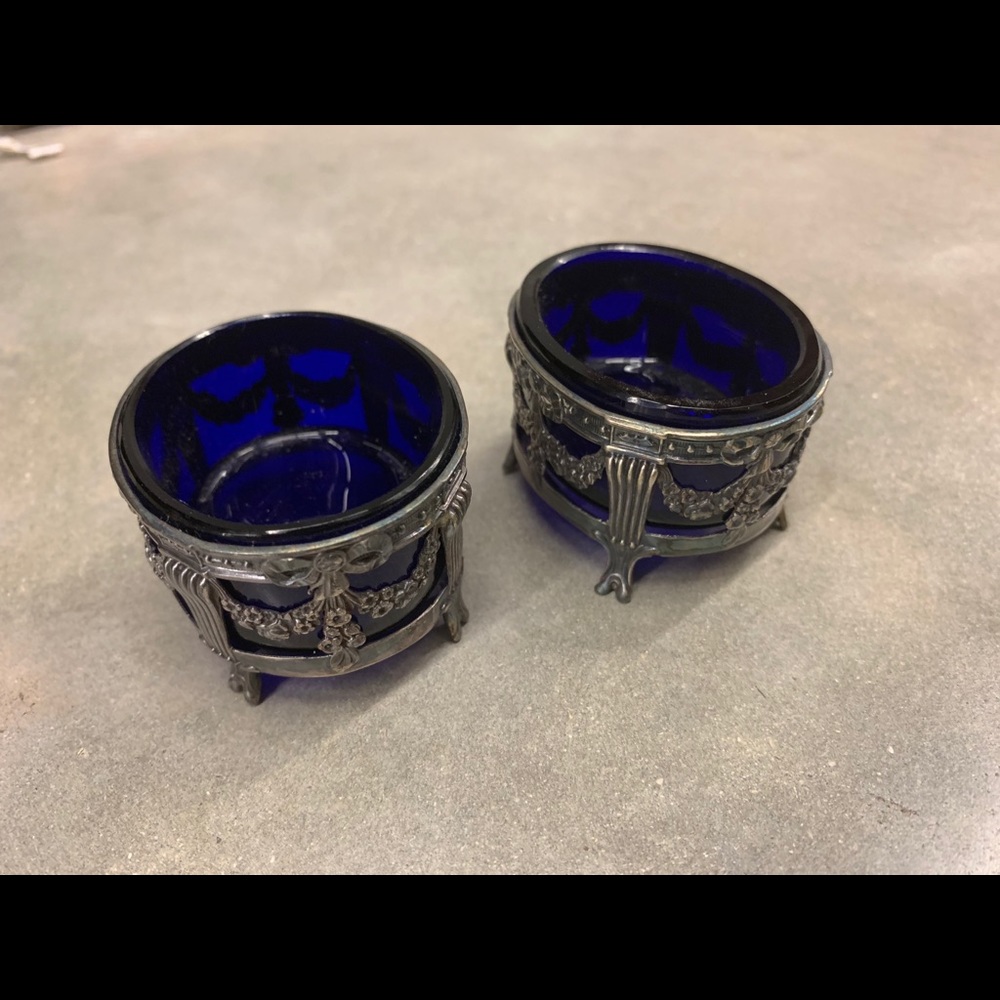 2 Open Salts with Blue Liners